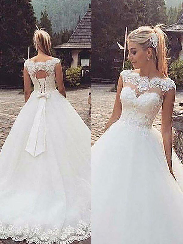 Lace up Ball Gown Hollow Sheer Lace Sweetheart Organza Wedding Dresses