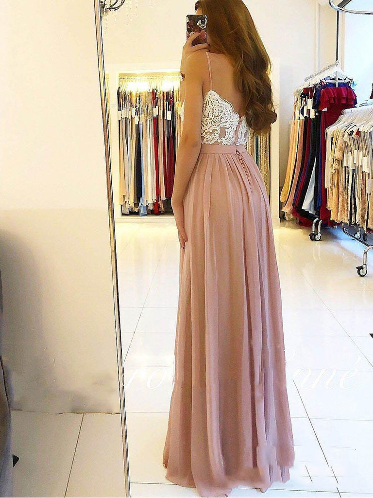 2024 Brilliant Dusty-Rose Lace Sweetheart Sleeveless Applique Split-Front Chiffon Botton Prom Dresses