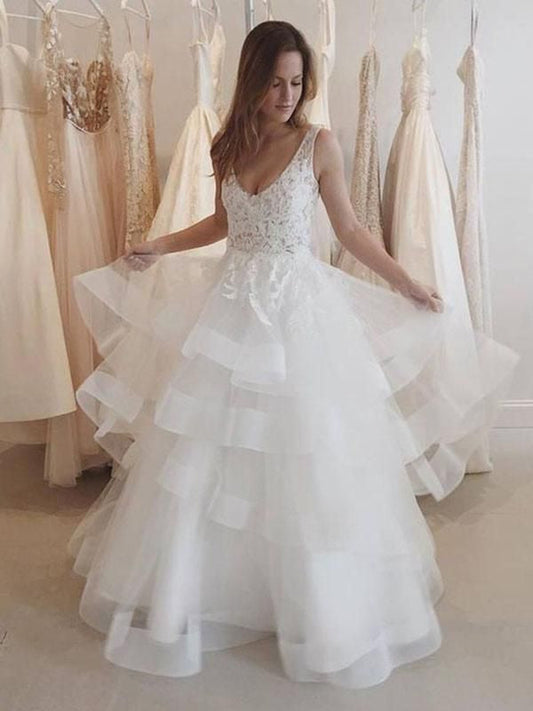 2024 Princess A-Line Wedding Dresses New Arrival Layered Tulle Backless Lace Bridal Gowns