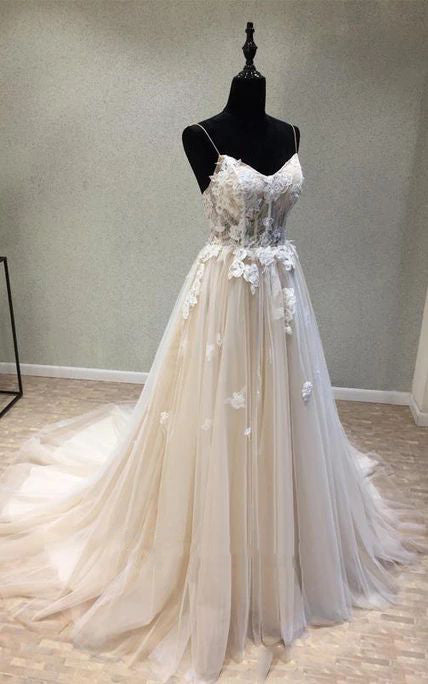 2024 Princess A-Line Wedding Dresses New Arrival Sweetheart Tulle Lace Up Spaghetti Straps Bridal Gowns