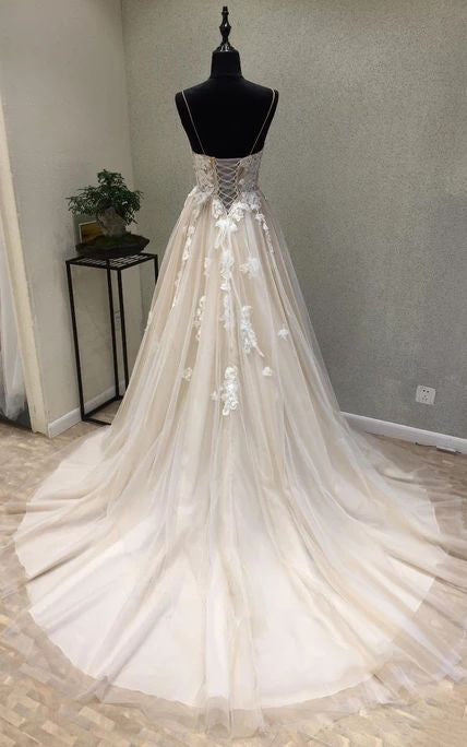 2024 Princess A-Line Wedding Dresses New Arrival Sweetheart Tulle Lace Up Spaghetti Straps Bridal Gowns