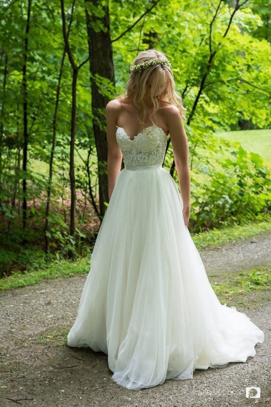 2024 Elegant Wedding Dresses A-Line Chiffon Sweetheart Lace Beach