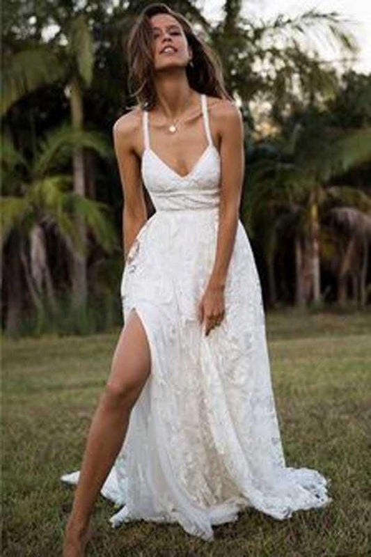 2024 Sexy Wedding Dresses A-Line Side Slit Sweetheart Lace Beach