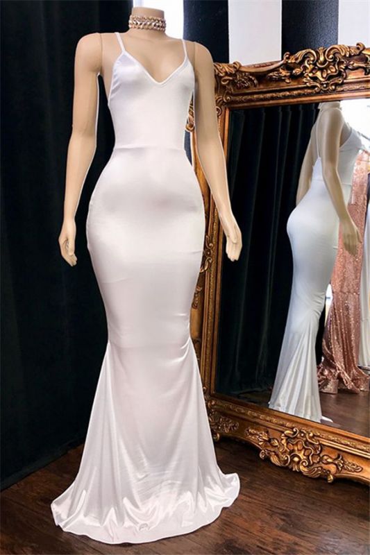 2024 Cheap Prom Dresses Mermaid White V Neck Backless Elastic Satin