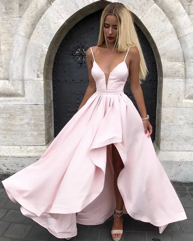 2024 Cheap Prom Dresses A Line Satin High Low Blush Pink Sweetheart Satin Short