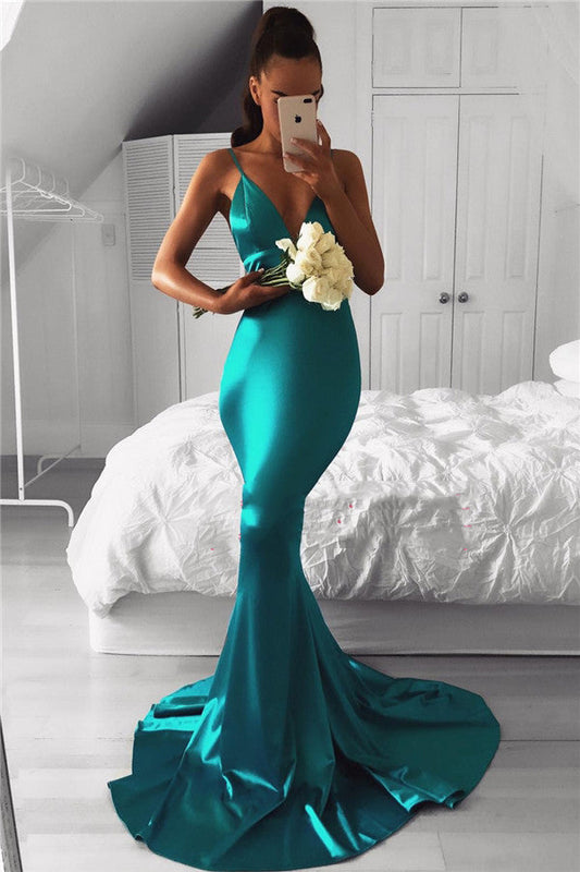 2024 Sexy Prom Dresses Jade Mermaid Sweetheart Elastic Satin Backless Long