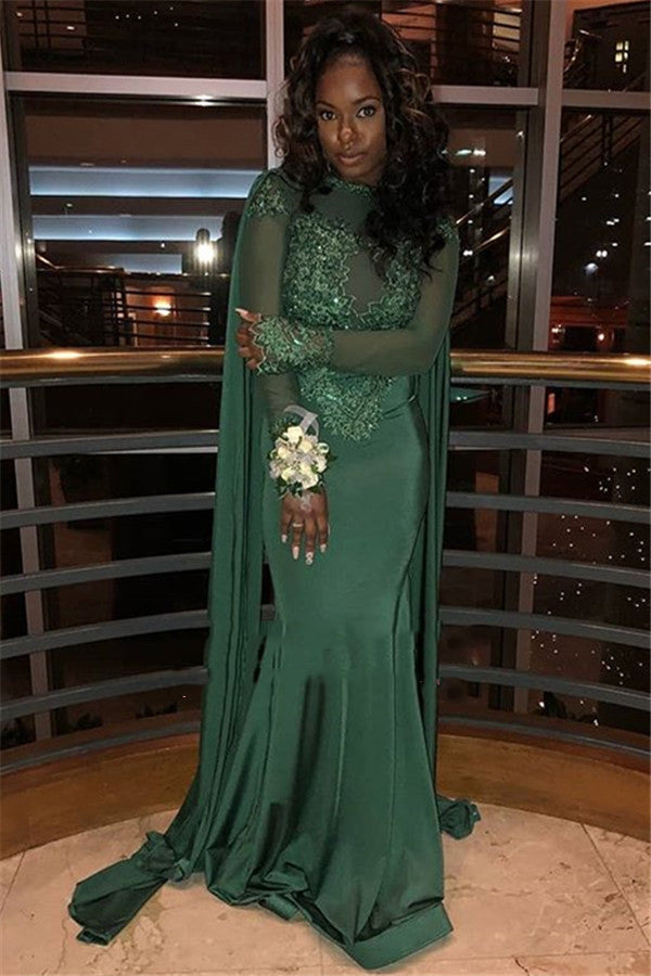 2024 Cheap Prom Dresses Sheath Hunter Green Long Sleeves Lace