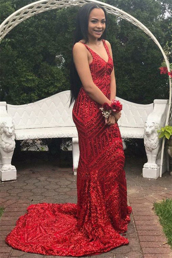 2024 Sexy Prom Dresses Red Mermaid V Neck Backless Long Lace