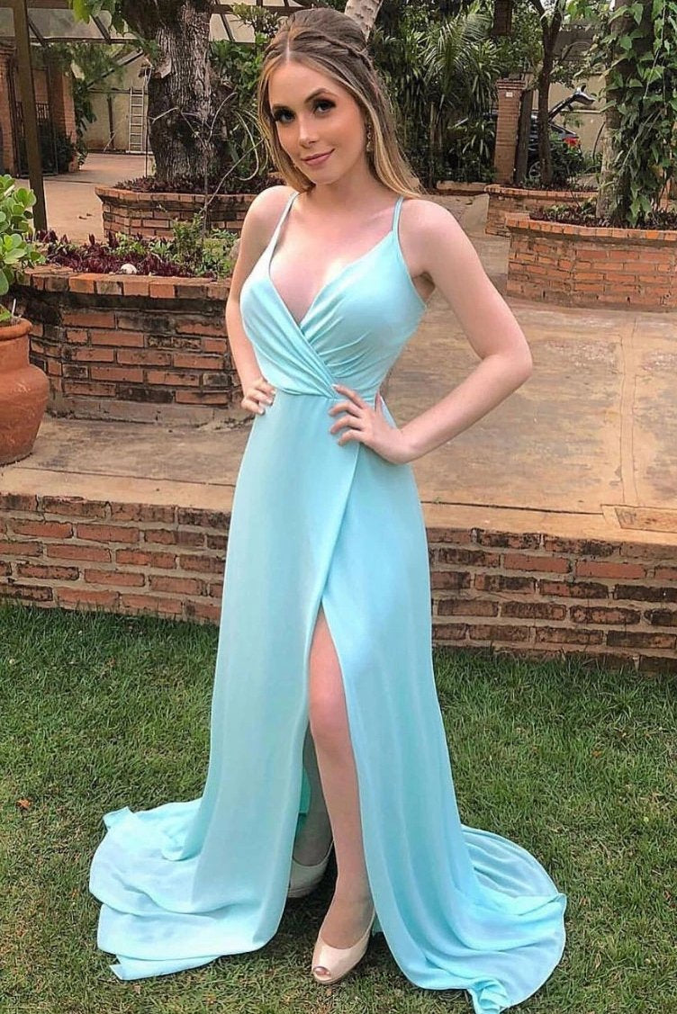 2024 Cheap Prom Dresses A Line Side Slit Sweetheart Blue