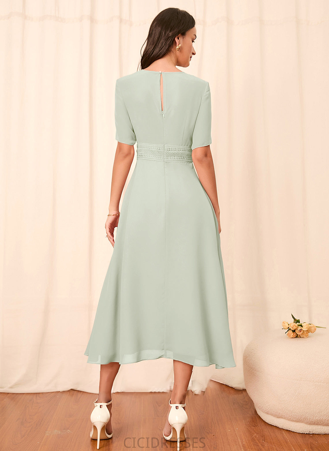 Sleeve Straps Length Silhouette Sleeves Fabric A-Line Knee-Length Belinda Natural Waist One Shoulder Sleeveless Bridesmaid Dresses