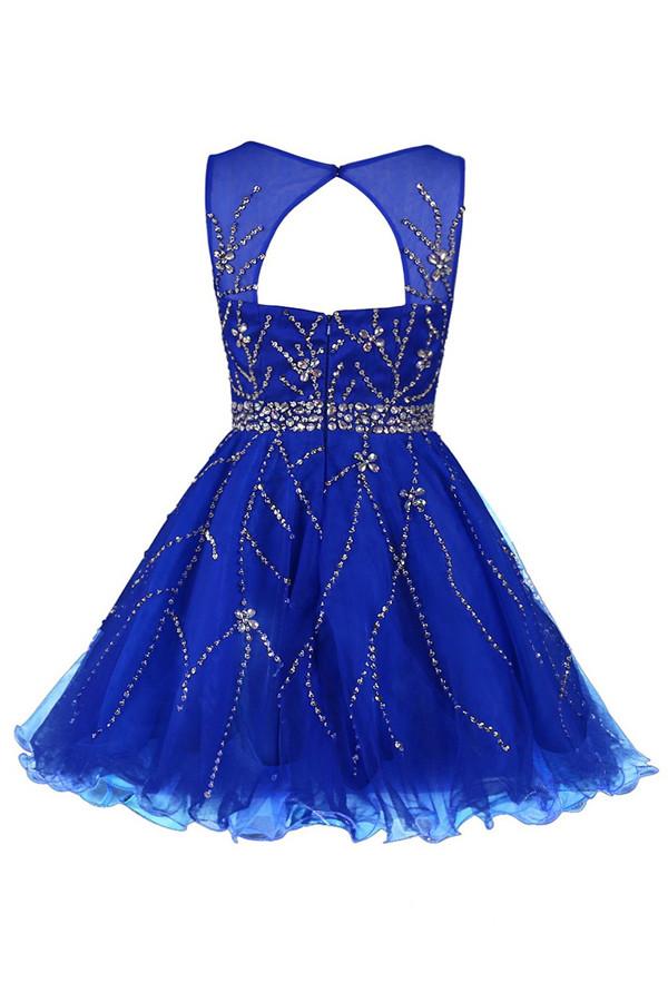 Scoop Royal Blue Tulle Beading Prom Dress Homecoming Dress ED55