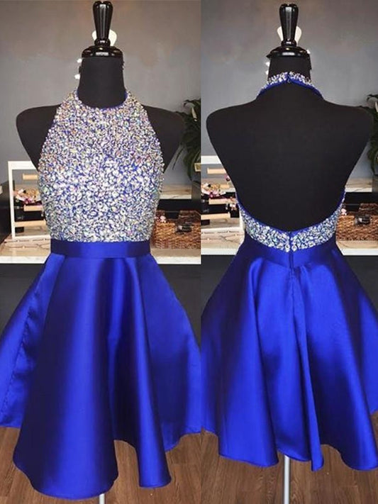 2024 Halter Satin Backless Short Prom Dresses / Homecoming Dress