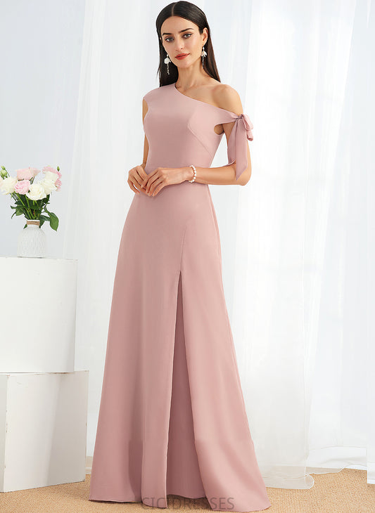 A-Line Embellishment Bow(s) Floor-Length Length Fabric Silhouette Neckline One-Shoulder Beryl Sleeveless Natural Waist Bridesmaid Dresses