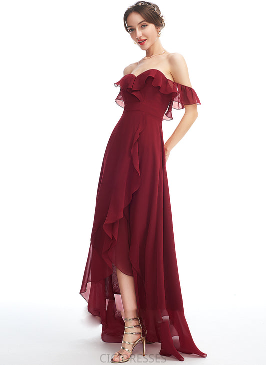 Asymmetrical Off-the-Shoulder Neckline Length Fabric Silhouette Embellishment A-Line Ruffle SplitFront Rosa A-Line/Princess Bridesmaid Dresses