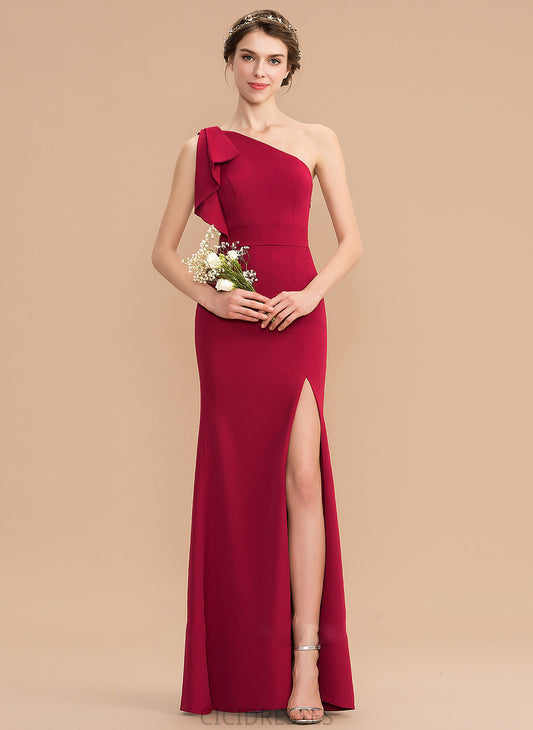 Silhouette Sheath/Column Embellishment Fabric One-Shoulder Length SplitFront Neckline Floor-Length Julie Sleeveless A-Line/Princess Bridesmaid Dresses