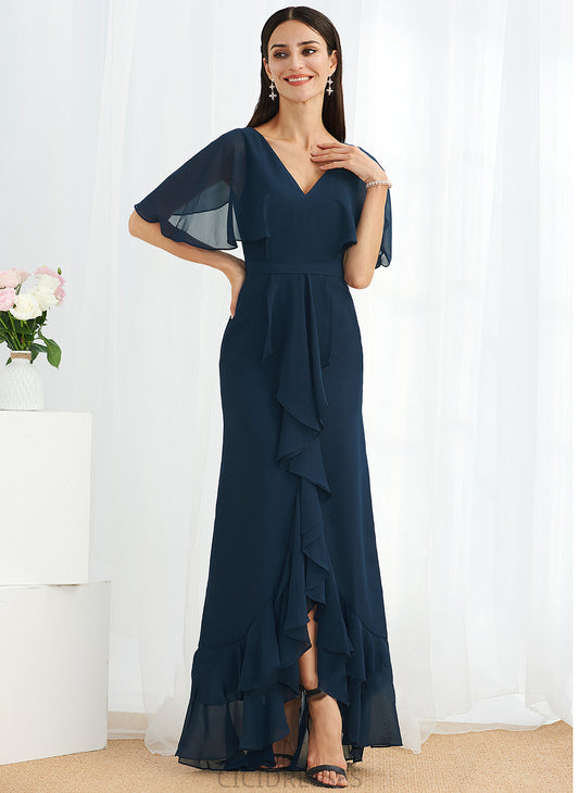 Asymmetrical Length SplitFront Silhouette Embellishment Fabric V-neck A-Line Neckline Joan Bridesmaid Dresses