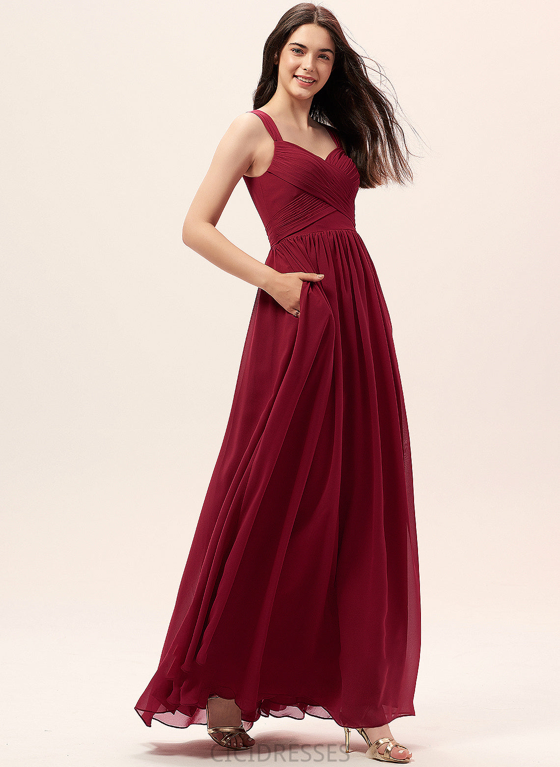 Embellishment Silhouette Length Fabric Ruffle Sweetheart A-Line Neckline Pockets Floor-Length Alyson Floor Length Bridesmaid Dresses