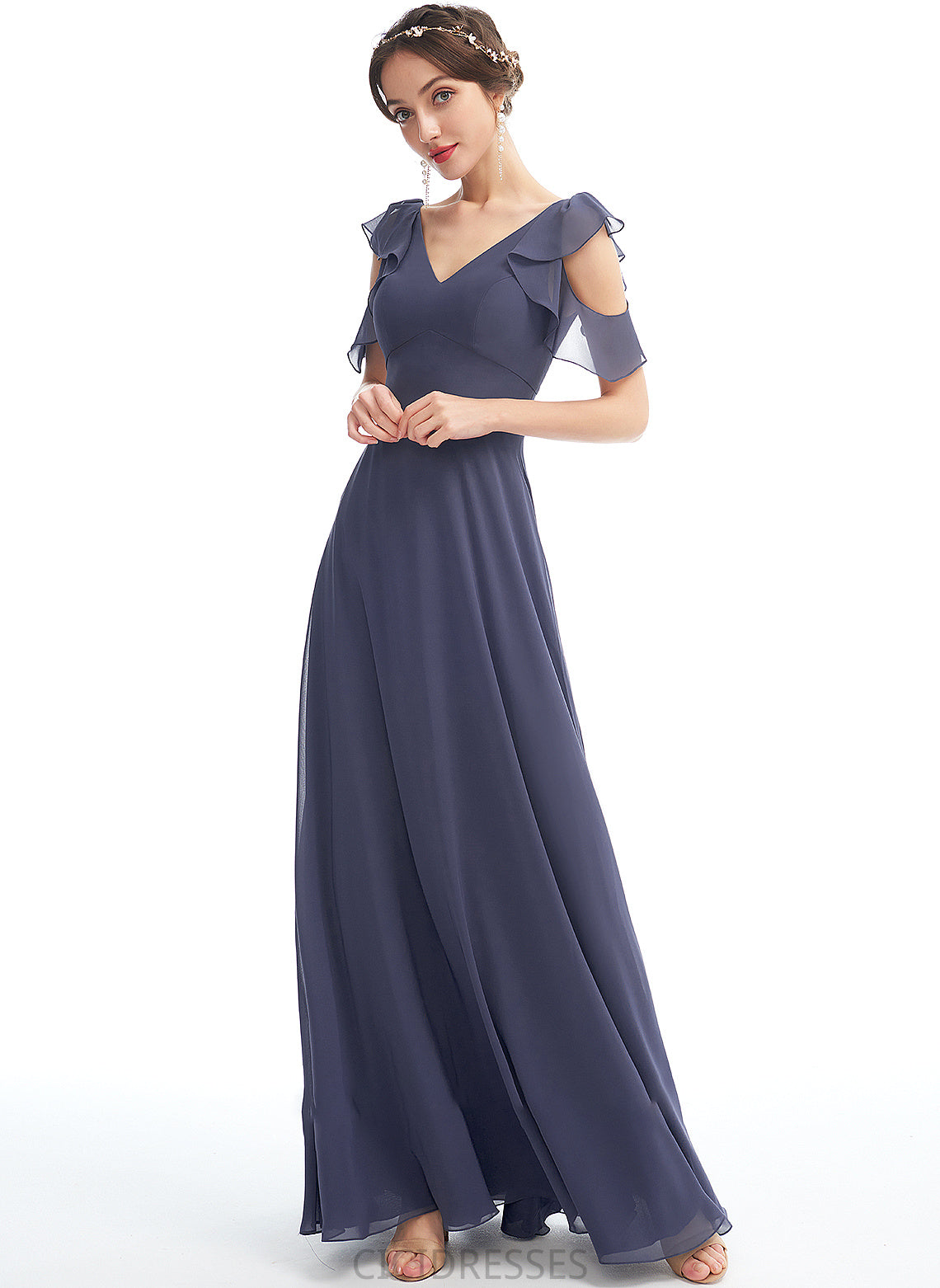 Fabric Embellishment A-Line Neckline Silhouette Ruffle Floor-Length V-neck Length Jaylin Natural Waist Floor Length Bridesmaid Dresses