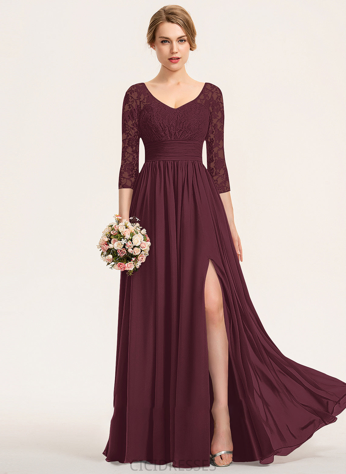 V-neck Neckline A-Line Floor-Length Embellishment Length Ruffle Silhouette SplitFront Fabric Tatum Floor Length Bridesmaid Dresses