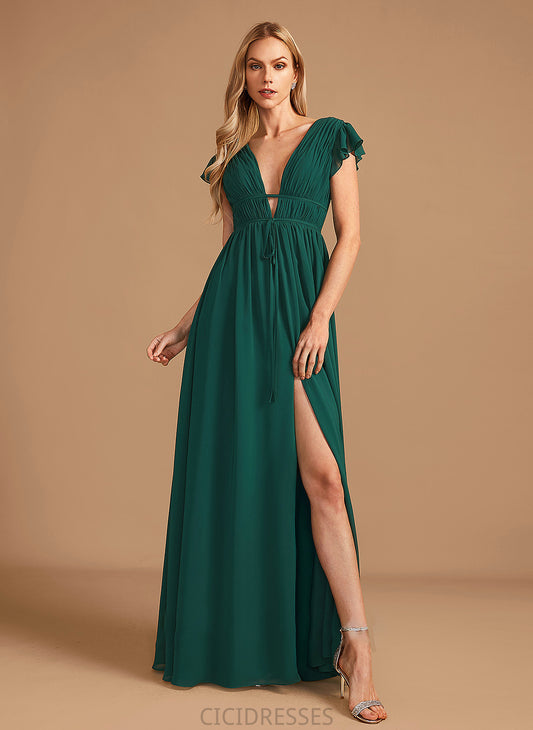 Neckline Silhouette Floor-Length Embellishment A-Line SplitFront Length V-neck Fabric Annabel V-Neck Natural Waist Bridesmaid Dresses