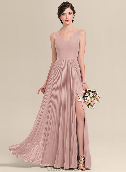 Pleated Neckline Length Silhouette Floor-Length Embellishment V-neck Fabric A-Line SplitFront Alissa Knee Length Bridesmaid Dresses