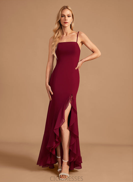 Fabric Length Floor-Length Silhouette Trumpet/Mermaid Neckline SquareNeckline Embellishment SplitFront Ruffle Josephine V-Neck Bridesmaid Dresses