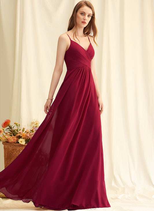 Floor-Length A-Line Fabric Neckline V-neck Silhouette Ruffle Length Embellishment Jaylyn Sleeveless Floor Length Bridesmaid Dresses