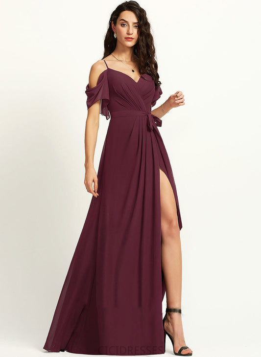 SplitFront Embellishment V-neck Length Floor-Length Fabric Silhouette Ruffle A-Line Neckline Hedwig V-Neck Bridesmaid Dresses