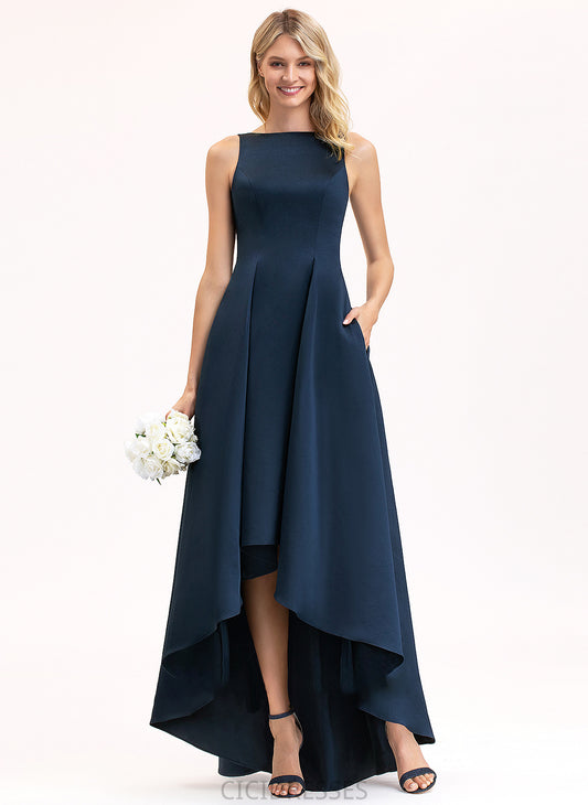 Silhouette A-Line Neckline Pockets ScoopNeck Length Fabric Embellishment Asymmetrical Justine A-Line/Princess Natural Waist Bridesmaid Dresses