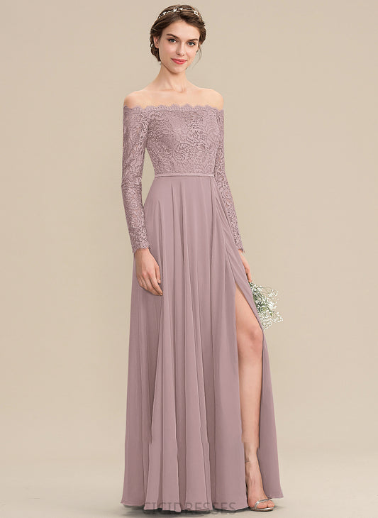 SplitFront Floor-Length Embellishment Silhouette A-Line Neckline Fabric Off-the-Shoulder Length Hana A-Line/Princess Sleeveless Bridesmaid Dresses