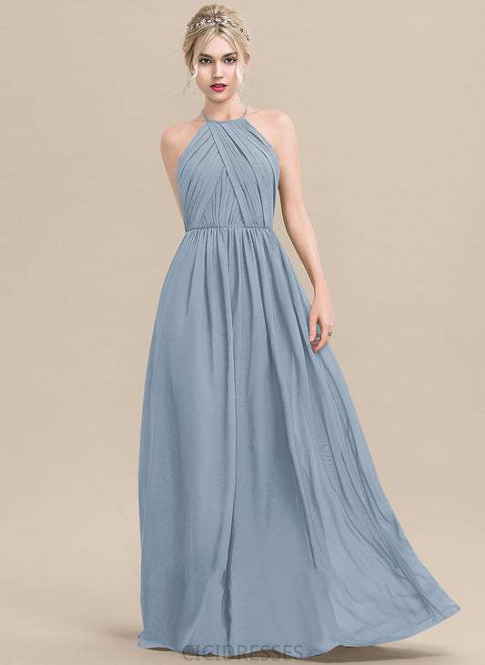 A-Line Ruffle Floor-Length Embellishment Length Silhouette Fabric Neckline ScoopNeck Madyson Sleeveless Spaghetti Staps Bridesmaid Dresses