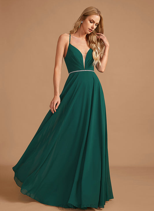 Fabric V-neck Floor-Length Embellishment Length Beading Neckline Silhouette A-Line Belinda Sleeveless V-Neck Bridesmaid Dresses