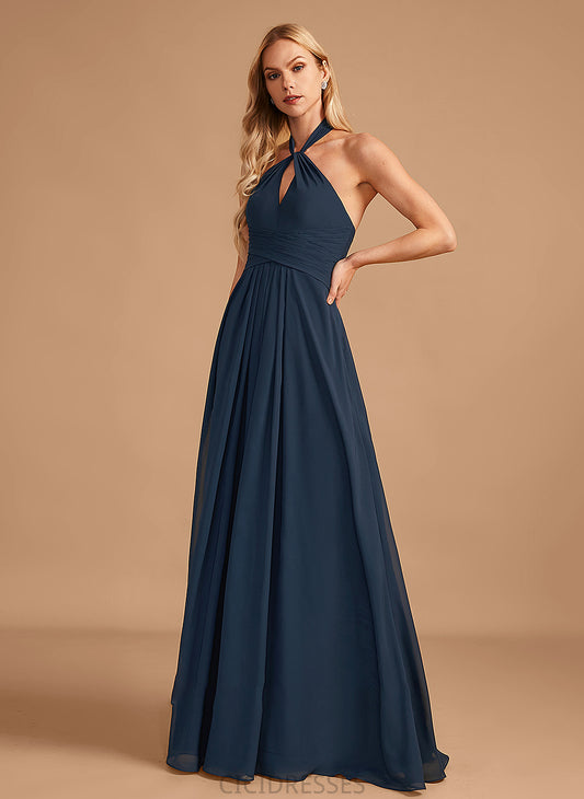 Length Halter Embellishment Neckline Fabric Ruffle Silhouette Floor-Length A-Line Evelin V-Neck A-Line/Princess Bridesmaid Dresses