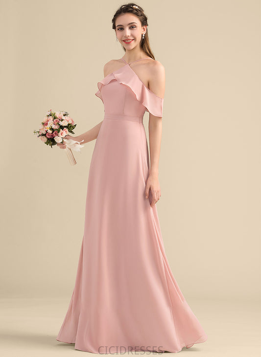 A-Line CascadingRuffles Floor-Length Embellishment Bow(s) Neckline V-neck Silhouette Fabric Length Lucinda Straps Bridesmaid Dresses