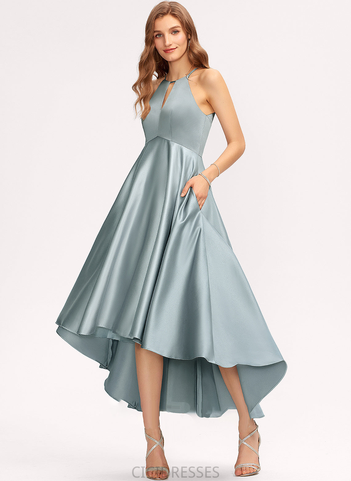 A-Line Silhouette Asymmetrical Embellishment Fabric ScoopNeck Neckline Length Pockets Amelia V-Neck A-Line/Princess Bridesmaid Dresses