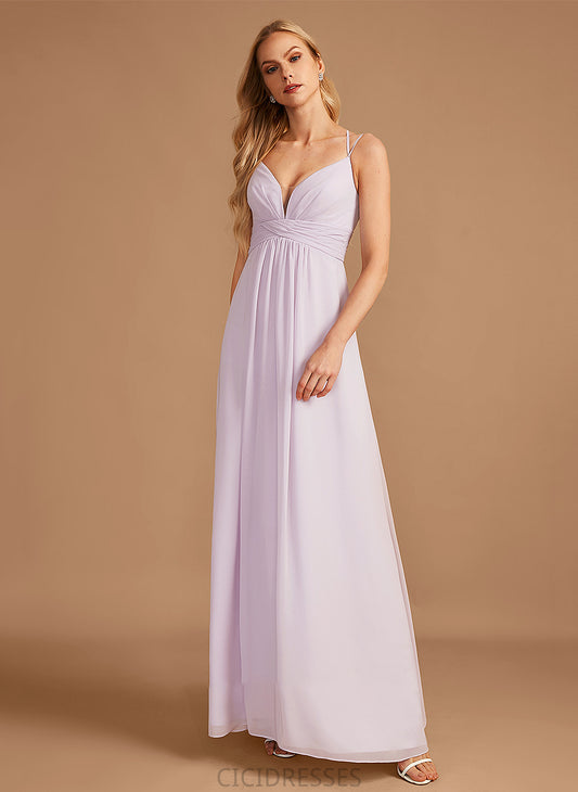 A-Line Silhouette Floor-Length Ruffle Fabric Length Neckline Embellishment V-neck Tianna Floor Length Sleeveless Bridesmaid Dresses