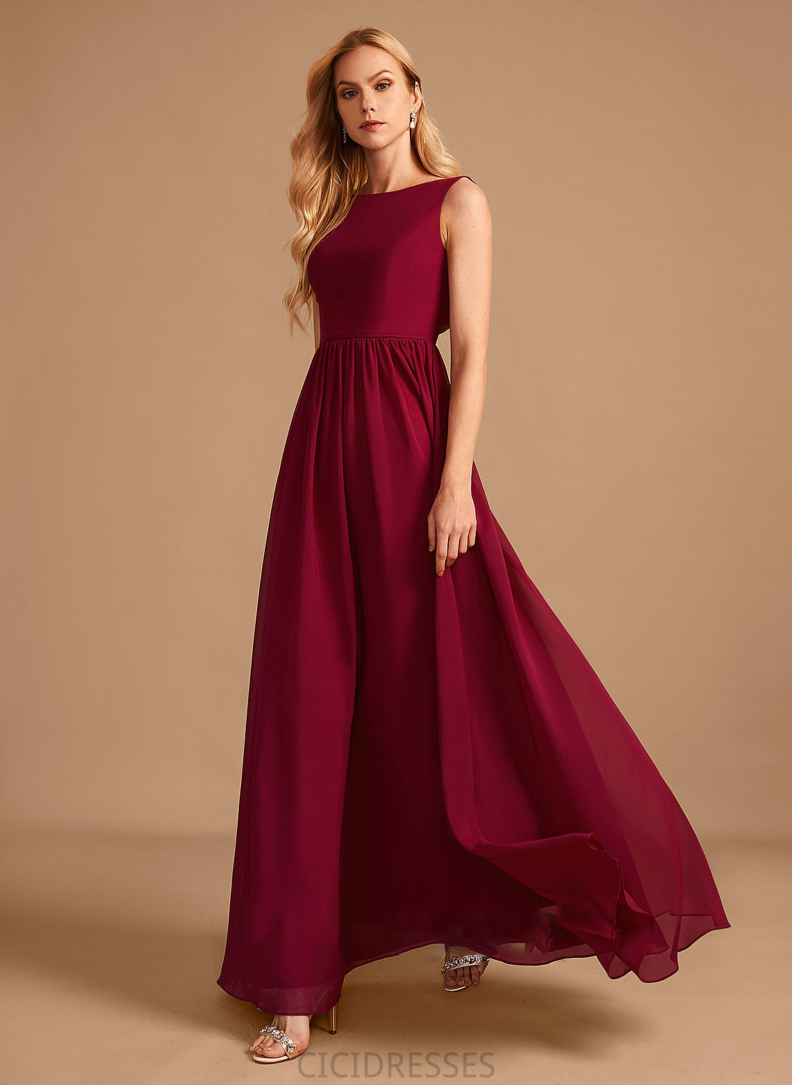 Floor-Length Fabric Embellishment A-Line HighNeck Silhouette Bow(s) Length Neckline Dylan Natural Waist A-Line/Princess Bridesmaid Dresses