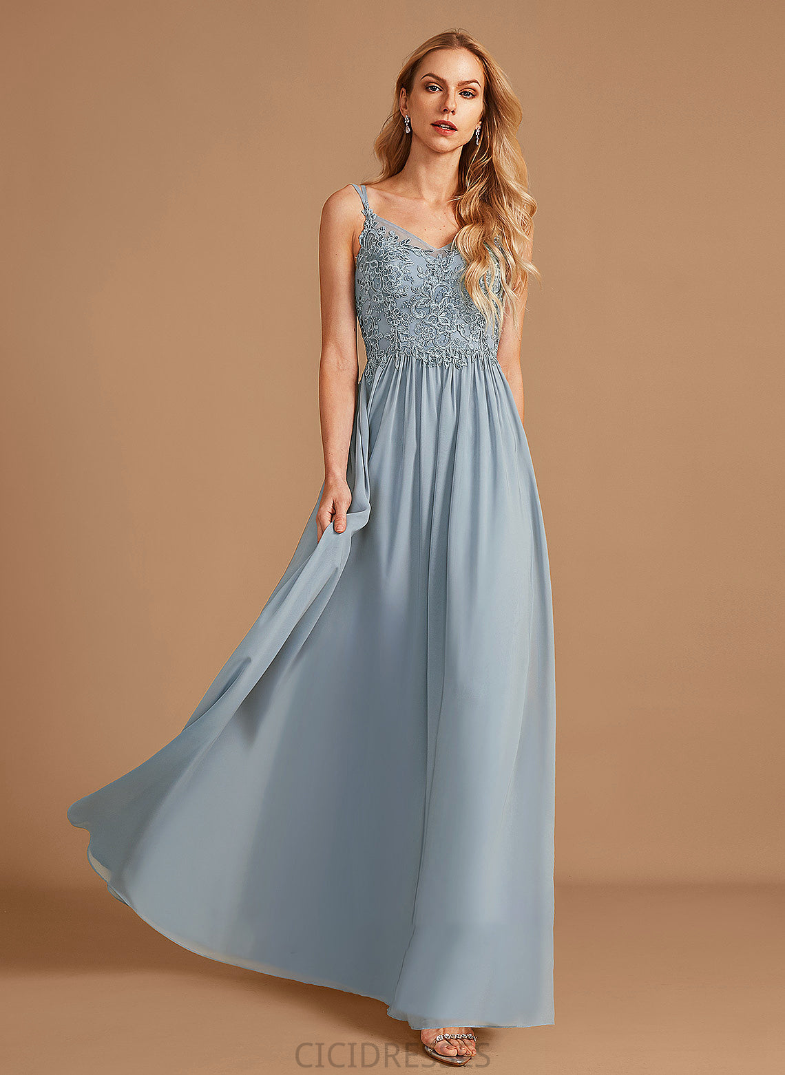 A-Line V-neck Neckline Ruffle Fabric Floor-Length Length Silhouette Embellishment Heaven Natural Waist A-Line/Princess Bridesmaid Dresses