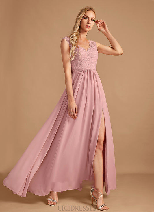 Floor-Length SplitFront Fabric Silhouette Pockets A-Line Neckline V-neck Embellishment Length Tina Floor Length Bridesmaid Dresses