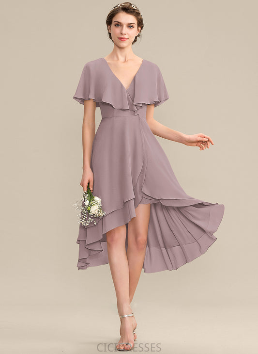 Asymmetrical Embellishment Silhouette CascadingRuffles Neckline Length Fabric A-Line V-neck Hope Sleeveless V-Neck Bridesmaid Dresses