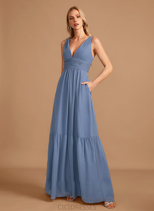 Pockets Embellishment Fabric Floor-Length Length V-neck Neckline Silhouette A-Line Kara One Shoulder Natural Waist Bridesmaid Dresses