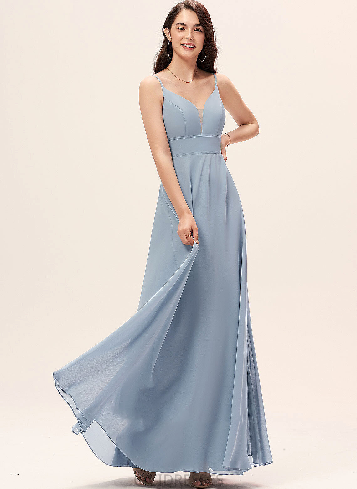 V-neck Length Floor-Length A-Line Fabric Straps Silhouette Neckline Lola Sleeveless Spandex V-Neck Bridesmaid Dresses