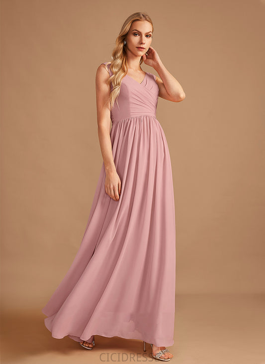 Length Floor-Length Bow(s) Silhouette Ruffle A-Line Fabric V-neck Embellishment Neckline Adalyn Floor Length Bridesmaid Dresses