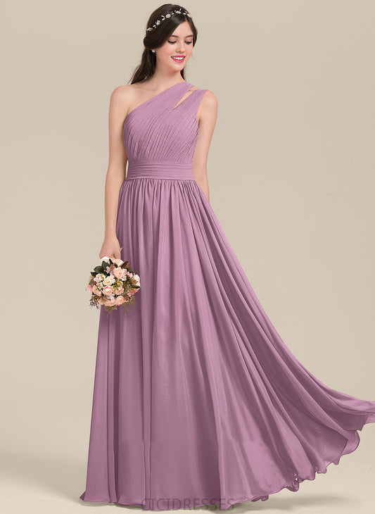 Embellishment One-Shoulder Neckline Length Silhouette Fabric Ruffle Floor-Length A-Line Pat Natural Waist Scoop Bridesmaid Dresses