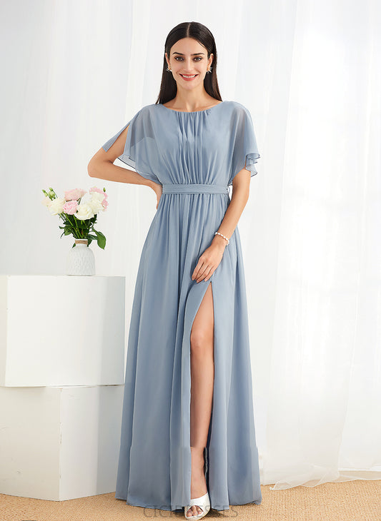 Embellishment SplitFront Fabric Ruffle Straps Floor-Length Length A-Line Silhouette Ingrid Sleeveless Natural Waist Bridesmaid Dresses