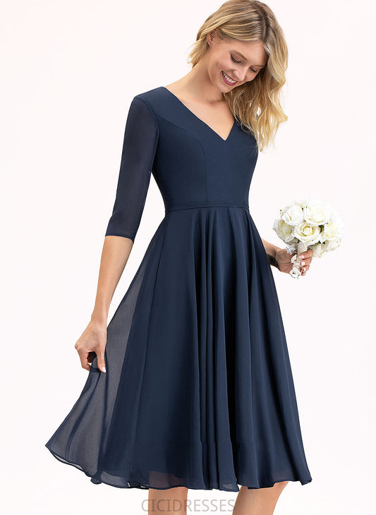 Length Silhouette A-Line Embellishment Neckline Knee-Length Fabric V-neck Pockets Jaslyn Natural Waist A-Line/Princess Bridesmaid Dresses