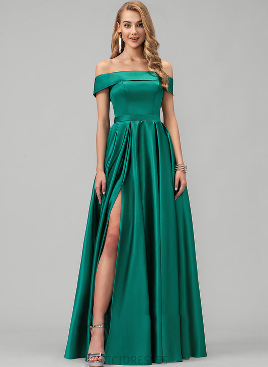 Length Satin Floor-Length Fabric Neckline SplitFront Pockets Straps Embellishment Off-the-Shoulder Tessa Sleeveless Bridesmaid Dresses