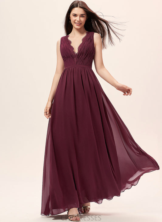 Silhouette Floor-Length Length Embellishment Fabric A-Line V-neck Ruffle Neckline Lace Ryan V-Neck Bridesmaid Dresses