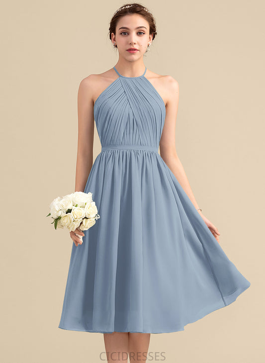 A-Line Knee-Length Fabric Embellishment Neckline Length ScoopNeck Ruffle Silhouette Aisha A-Line/Princess Tea Length Bridesmaid Dresses