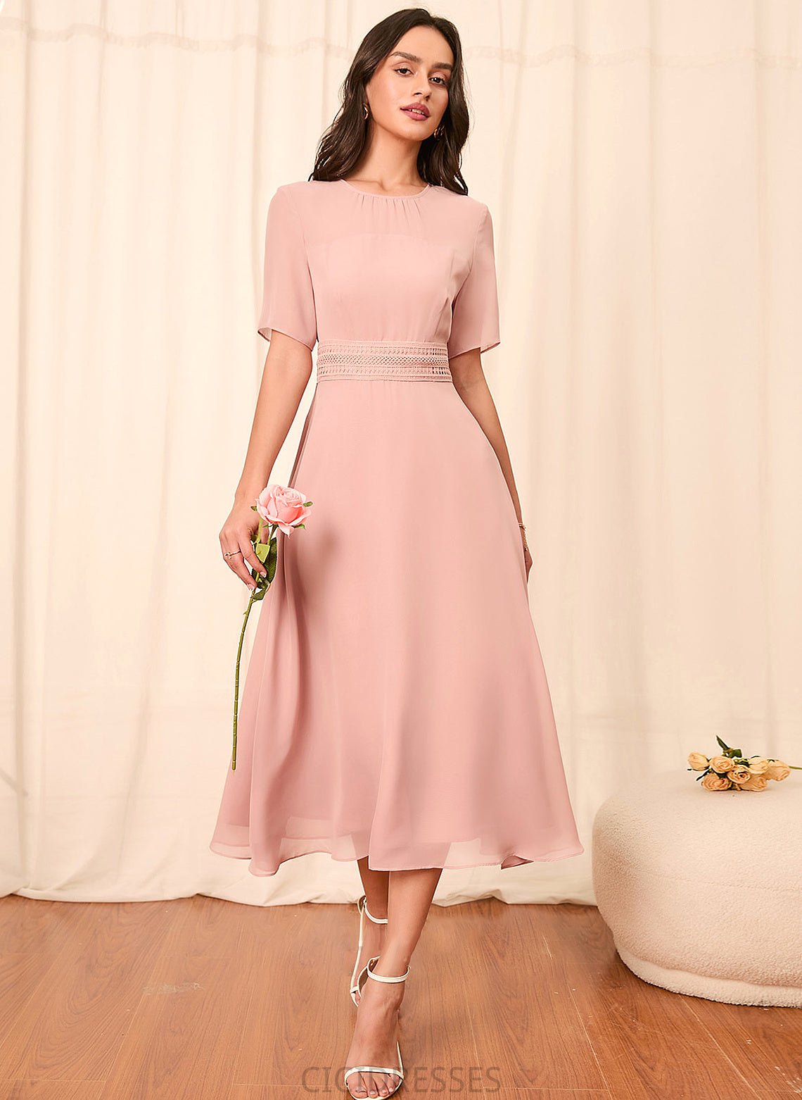 Sleeve Straps Length Silhouette Sleeves Fabric A-Line Knee-Length Belinda Natural Waist One Shoulder Sleeveless Bridesmaid Dresses